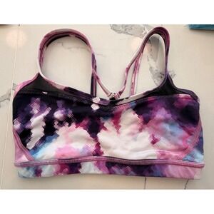 Lululemon Flow Y Bra Size 4 Purple Pink Abstract Print Strappy Sports Bra